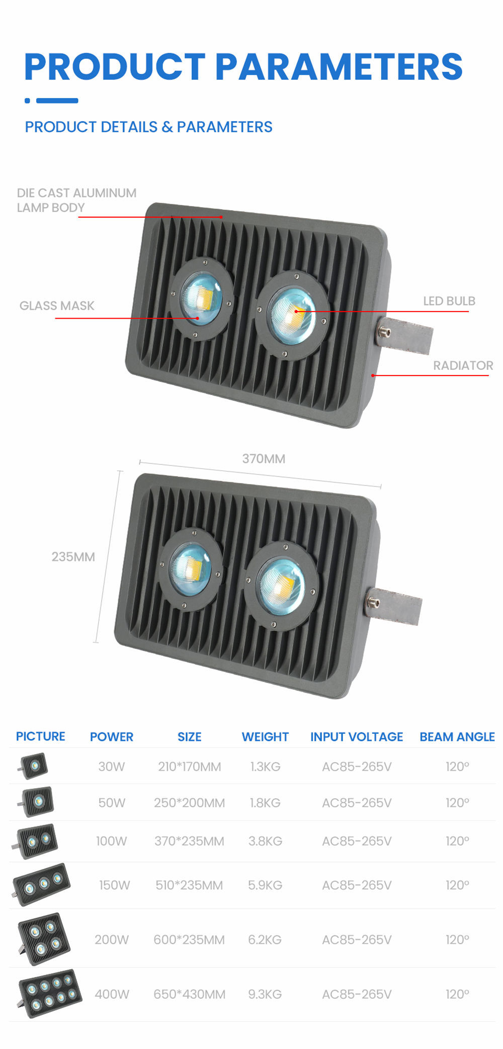 IP65 Explosion Proof Luminaire Landscape Lighting 3 Years 30W 50W 100W 150W 200W 300W 400W Led Flood Light (5)